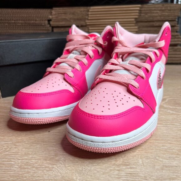 Jordan 1 Mid Fierce Pink Custom Sneakers with Crystals - Picture 9 of 10